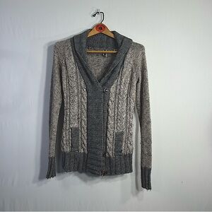 BKE Gray Wool Alpaca Pocket Button Down Cardigan Knit Grandmacore Sweater Sz S